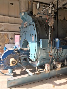 Typical high-pressure fire tube boiler ready for service.